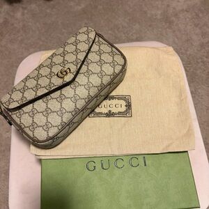 Gucci Beige and Brown Monogram Clutch